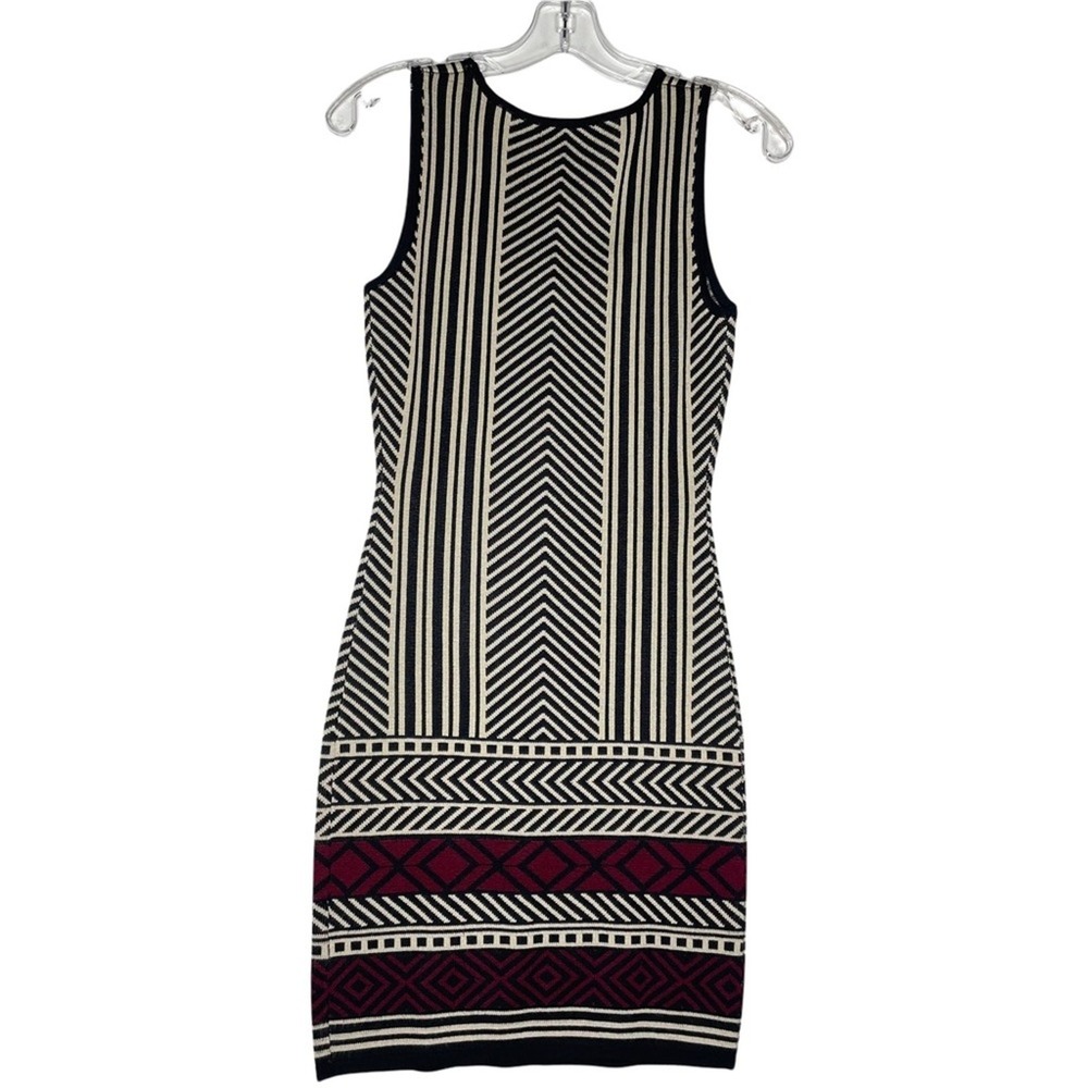 Potters Pot Sleeveless Geometric Knit Mini Sweater Dress Black Cream Burgundy S - Picture 2 of 11